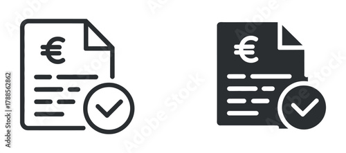 Euro sign on approved paper document line icon denoting financial authorization representing finance and approval workflow