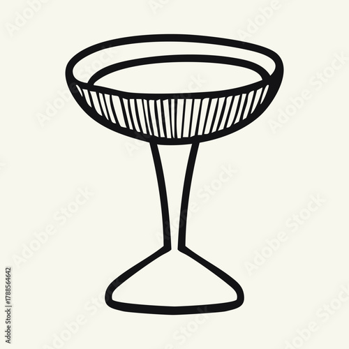 Hand drawn illustration of a coupe glass. Whimsical outline glass isolated on white background. Vector illustration.