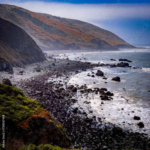 Northern California coastal cliffs along the Lost Coast Trail