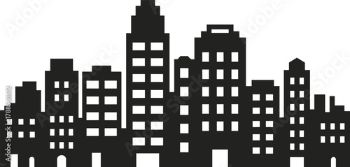 Modern city skyline silhouette with tall skyscrapers, urban building landscape architecture, downtown cityscape design for real estate and construction projects