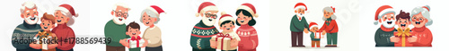 Vector of grandparents giving gifts to grandchildren on Christmas Eve