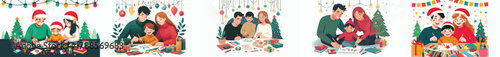 family vector making Christmas greeting cards together