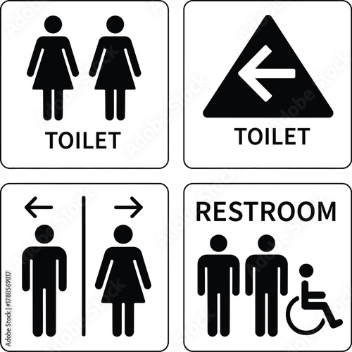 Set of universal public restroom and toilet signs collection