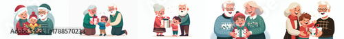 Vector of grandparents giving gifts to grandchildren on Christmas Eve