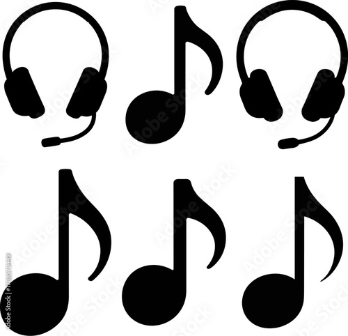 Technology Icons For Media Broadcast And Printing Services Black Graphic Elements Head phone music clab and dj party music