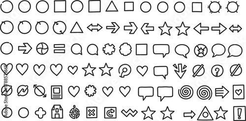 Doodle Line Icons Collection Handdrawn Circles, Arrows, Hearts, and Geometric Shapes Set