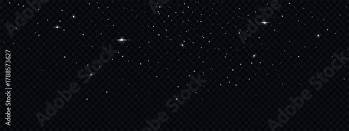 Night sky with glimmer stars. Png background. Starry universe space isolated on transparent backdrop