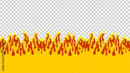 Fire flame illustration. Abstract fire background on transparent background. Abstract cartoon flame background. Fire flame seamless border pattern. Fire seamless pattern background.	