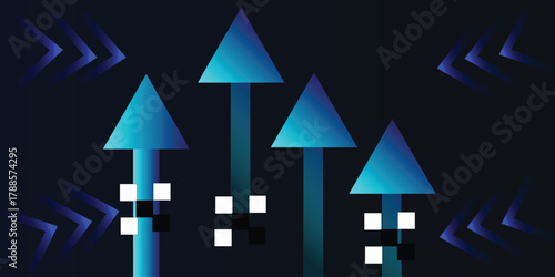 Abstract graph going Up sign with Blue arrows vector set.	ector illustration with bright arrows upward growth trends