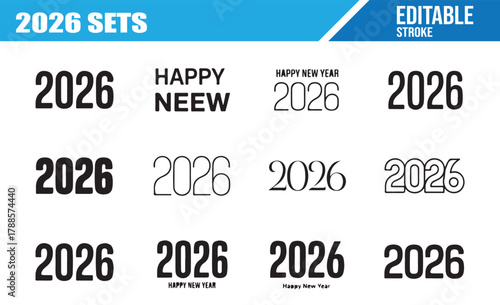 Collection of 2026 Number Styles — Minimal Outline Vector Typography