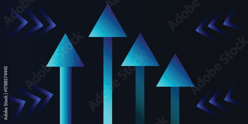 Abstract graph going Up sign with Blue arrows vector set.	ector illustration with bright arrows upward growth trends