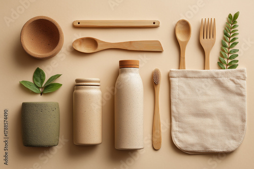sustainable tableware and decor, balanced natural materials for mindful morning routines in kitchens