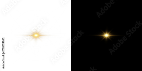 Png white star light, sparkle. Yellow light effect. Shining light with yellow gold color. Png spotlight spark.Vector transparent sunlight special lens flare light effect