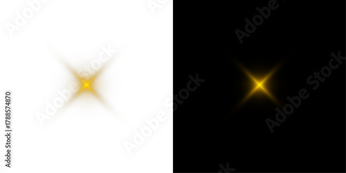 Png white star light, sparkle. Yellow light effect. Shining light with yellow gold color. Png spotlight spark.Vector transparent sunlight special lens flare light effect