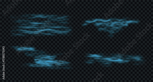 Water surface texture with blue colored ocean waves. Water ripples pattern isolated on transparent background