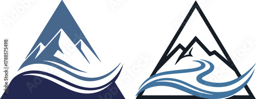 Abstract Blue Mountain River Icons within Geometric Triangles