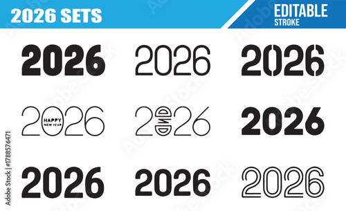 2026 Logo and Text Design Set — Outline, Bold, and Linear Typography