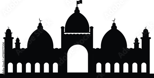Vector Illustration of Mosque Silhouette – Black and White Islamic Architecture