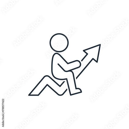 Man and arrow pointing up. Movement, striving for success. Vector linear icon isolated on white background.