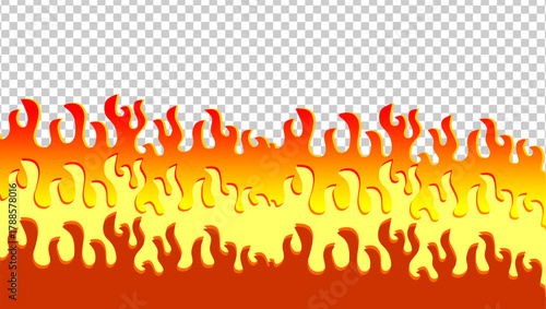 Fire flame illustration. Abstract fire background on transparent background. Abstract cartoon flame background. Fire flame seamless border pattern. Fire seamless pattern background.	