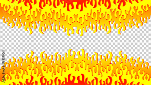 Fire flame illustration. Abstract fire background on transparent background. Abstract cartoon flame background. Fire flame seamless border pattern. Fire seamless pattern background.	