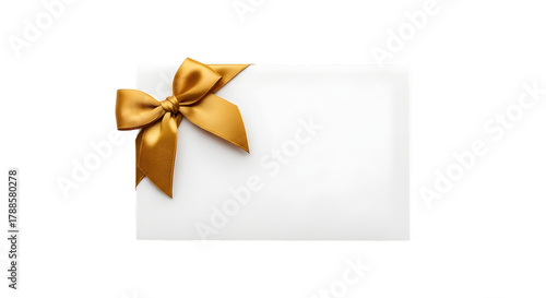 Blank White Card with Elegant Golden Ribbon Bow for Greeting or Gift