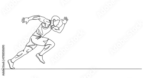 Continuous single line drawing of a powerful muscular athlete sprinting from the start. Dynamic vector illustration of a runner in motion