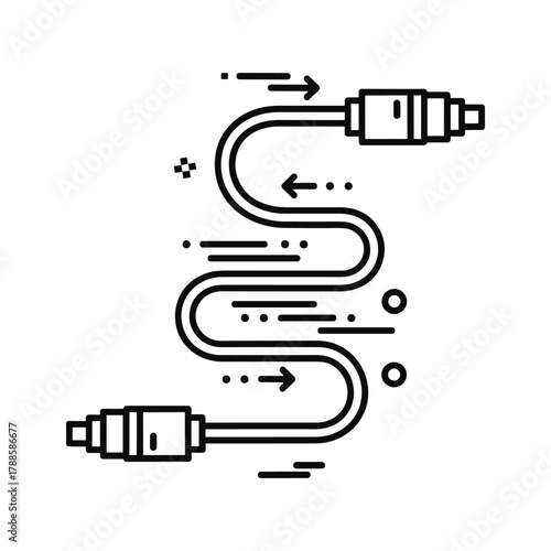 Curved cable with connectors and data transfer arrows