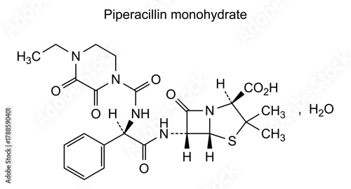 Piperacillin monohydrate, chemical structure of piperacillin monohydrate, drug substance