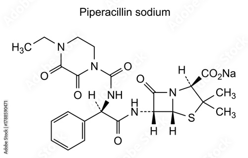 Piperacillin sodium, chemical structure of piperacillin sodium, drug substance