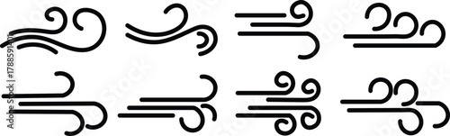 wind icon set with flowing swirls and curved lines air movement breeze weather symbols minimalist design collection