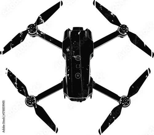 Stylized drone with distressed texture, modern aerial technology