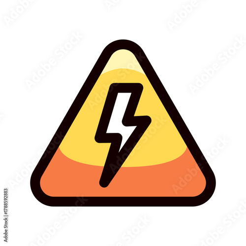 high voltage warning sign with lightning symbol on yellow triangle doodle vector illustration, simple concept, isolated on white background