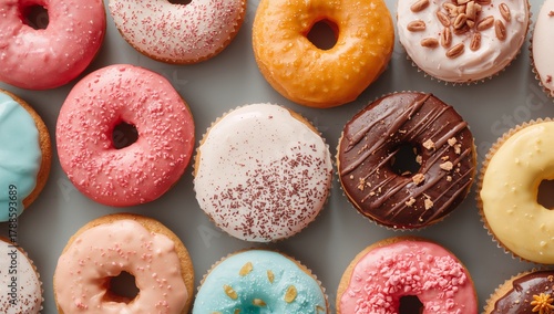 Assorted Glazed Circles, Sweet Treats Doughy Confections with Colorful Toppings, Texture Rich.