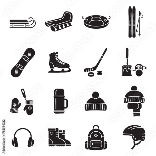 Winter sports icon set black glyph 