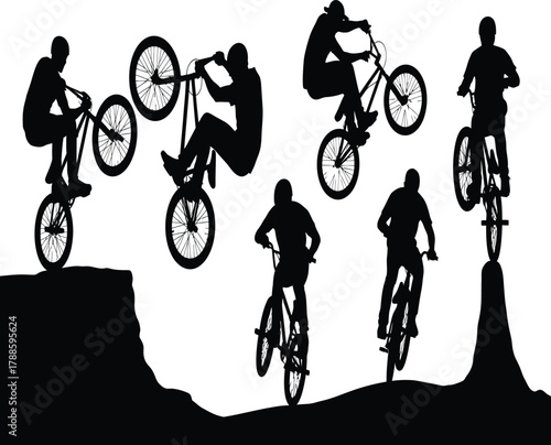 Silhouette of bmx riders performing stunts on ramps and ledges a showcase of balance, skill, and extreme sports action