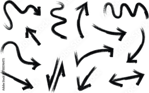Set of black grunge arrows, hand-drawn style