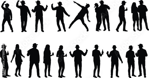 Silhouette of people dancing and socializing at a party showing friends enjoying music, nightlife, and celebration together