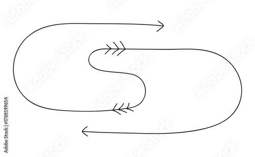 Hand drawn curved directional arrow design element with a sketched look
