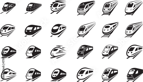 High speed modern passenger bullet train silhouette vector graphic collection express rail transportation design concept.