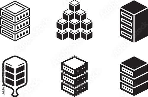 Isometric data storage icons set server rack technology digital networking illustration