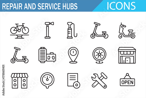 Repair and service hub vector set for vehicle and bike maintenance design