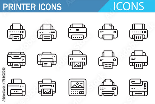 Outline printer symbols set for digital print and workflow concept design