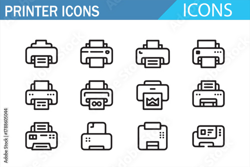 Printer and photocopy device icon pack for tech and business interfaces