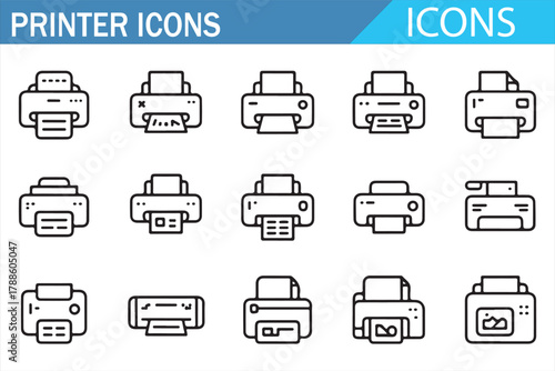 Flat line illustration set of print, scan, and copy equipment