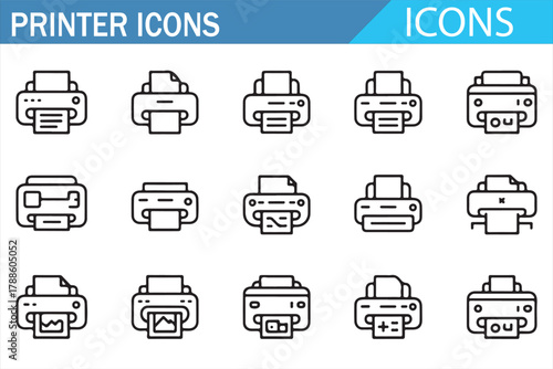 Modern vector printer and scanner icons for technology and hardware design