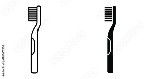 Toothbrush vector icon set: outline and solid black symbols for dental hygiene and oral care, clean teeth