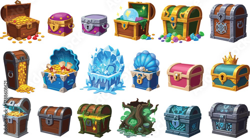 Fantasy Treasure Chest Collection – Magical, Elemental, and Royal Loot Designs for Games, Adventures, Rewards, and Mystical Worldbuilding