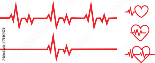 red heartbeat electrocardiogram ecg line with heart pulse rhythm medical health monitor cardiology vital signs illustration