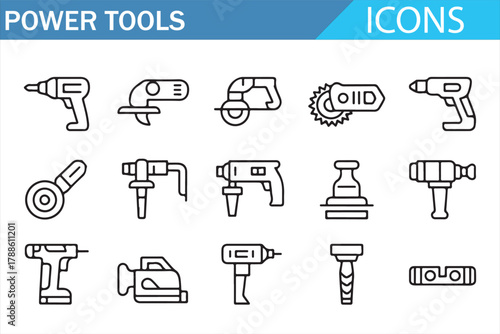 Industrial Power Tools Vector Pack — Clean Outline Icons for Design Use
